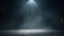 A Dark Room With A Concrete Floor And A Spotlight. Suitable For Dramatic Or Mysterious Themed Designs, Theater And Event Promotion, And Creative Storytelling Visuals. Empty Dark Blue Room