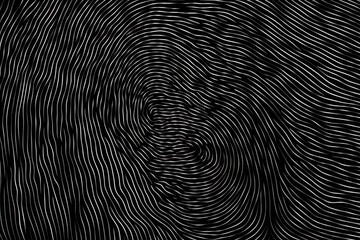 Poster - This black and white photo captures an intriguing and mesmerizing spiral pattern, Fingerprint scanning transformed into a biometric abstract pattern, AI Generated
