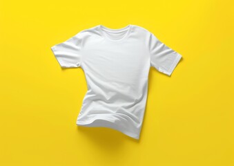 Wall Mural - White short sleeve t-shirt floating on yellow background