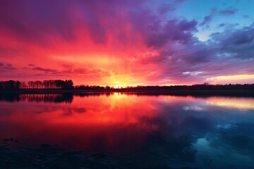 Wall Mural - beautiful sunset colors over the ocean with fluffy clouds
