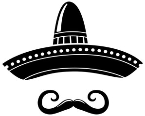 Wall Mural - Mexican sombrero hat with moustaches icon