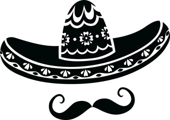 Wall Mural - Mariachi mexican sombrero hat with moustaches icon