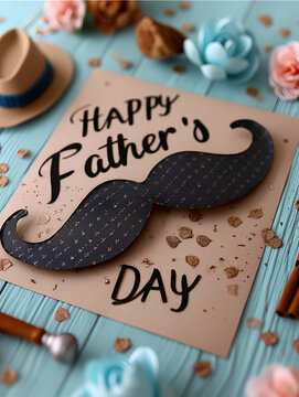 Fathers Day Wishes Image, A Card With A Mustache And A Hat On It