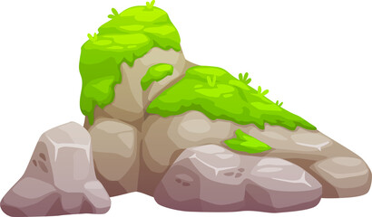 Wall Mural - Pile of stones, 2d rocks game asset with moss