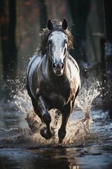 Poster - A scene of a horse being washed and groomed in a stable wash bay.