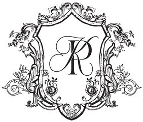 Wall Mural - Wedding crest KR typography monogram vector illustration