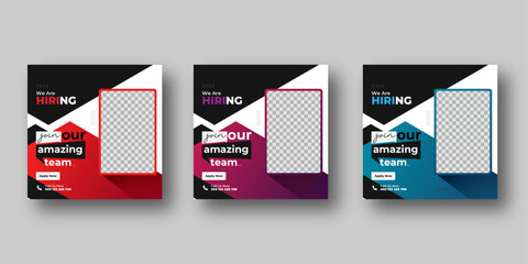 Wall Mural - we are hiring job vacancies social media posts or square web banner template designs with red blue a