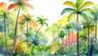 Watercolor Art Painting: Jungle Vibes Treetops Vividly in Mid-Morning