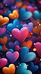 Poster - Festive background with colorful hearts. Generative AI.