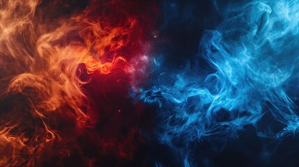 Abstract red fire versus blue ice background. Heat and cold concept.