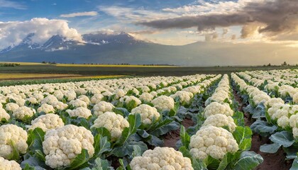Cauliflower, big beautiful growing on a field in the countryside.