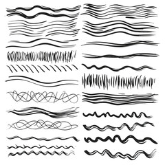 Leinwandbilder - Realistic Rough Black Marker Brush Ink Line Stroke Set Isolated Collection