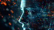 Data Portrait, Digital Human Face Symbolizing AI and Cyber Security