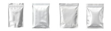 Set Of Aluminum Blank Foil Food Pack Bag Packaging Collection Illustration Isolated Transparent Background, . PNG, Cutout, Or Clipping Path.	
, 
