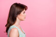 © deagreez - Profile side photo of adorable cute lovely girl looking empty space beauty procedure sale isolated on pink color background