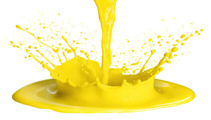 Wall Mural - yellow paint falling and splashing, isolated on a transparent background. PNG cutout or clipping path.	