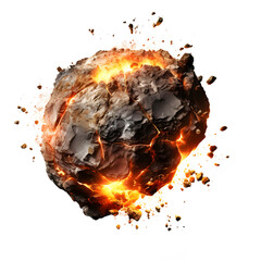 A brilliant flaming meteor with glowing molten tail streaking across the night sky, isolated on a transparent background for easy onto astronomy photography