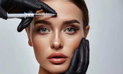 Woman gets beauty facial injections. Mature woman receiving hyaluronic acid treatment. Healthy face skin care beauty, skincare cosmetics, cosmetology concept. 