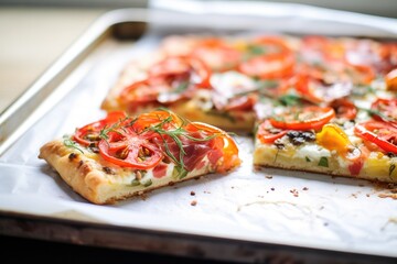 Sticker - focaccia style thick pizza slice on parchment paper