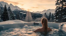 Woman Enjoys Hot Tub In Winter Bsr