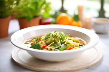 Sticker - bowl of minestrone soup with pasta and vegetables