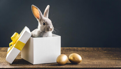Wall Mural - Easter bunny in a open white gift box