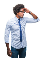 Wall Mural - afro american business man wearing glasses over isolated background very happy and smiling looking f