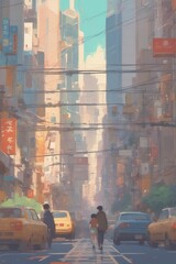 Naklejka na meble Urban stroll, young couple in sunlit cityscape