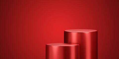 Leinwandbilder - Luxury cosmetic podium background display on 3d red stage product stand with spotlight presentation scene empty sale showcase platform mockup banner realistic studio creative elegant fashion concept.