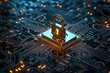 Digital fortress. Evocative image cybersecurity with array of symbolic elements padlocks keys and monitor displaying encryption codes for importance of online protection in technology and security