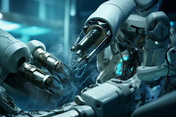 Poster - AI robotic arm working, advanced and futuristic artificial intelligence robots