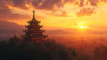 Golden Pagoda At Sunset