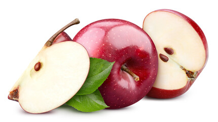 Wall Mural - Red apple with leaves isolated