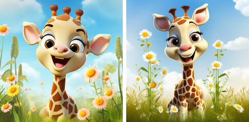 Wall Mural - An adorable 3d cartoon baby giraff