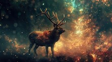 A Space Deer Surrounded By Bright Luminous Particles.