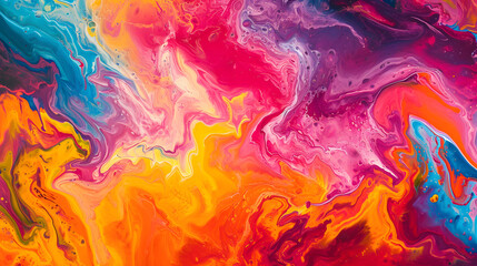 Poster - Abstract painting of vibrant colors background. Illustrations painting background with fluid formation, colorful explosions, and bright rainbow color scheme.