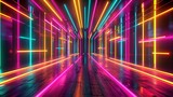 Fototapeta Londyn - A mesmerizing wallpaper featuring a colorful array of neon lights, creating a dynamic and captivating background. 