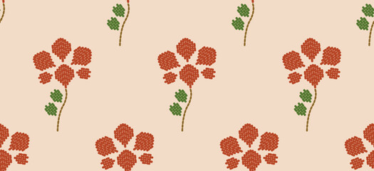 Wall Mural - Beautiful Pattern Embroidery floral, leaves and branches pattern design, hem, skirt, adorning sleeves flower embroidery. beautiful border floral embroidery. Ethnic flower pattern.