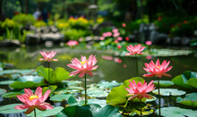 Pond With Lotus Flowers, Generative AI