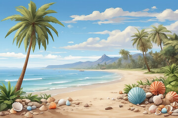 Wall Mural - a ocean island with palm trees the beauty of the nature 