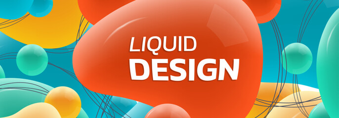 Sticker - abstract shape banner or background with liquid or fluid 3d shapes. dynamic header design template w