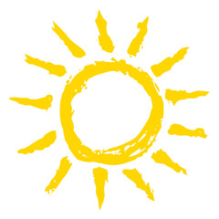 hand drawn sun symbol painted with ink brush, png clipart isolated on transparent background