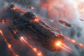 Poster - A battle scene featuring advanced alien weaponry and spacecraft.