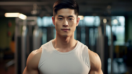 Wall Mural - Asian young male fitness trainer in the gym