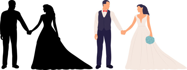 Wall Mural - silhouette bride and groom vector