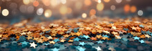Glitter Stars Scattered On The Ground, Blue And Gold, Decorative Background