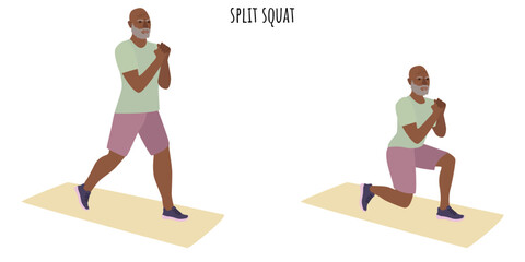 Wall Mural - Senior man doing split squat exercise