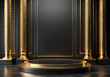 3d rendering gold Luxury Podium roman style on black. Generative AI