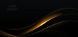 © Pramote - Gold wave lines on dark background with lighting effect and glitter with copy space for text. Luxury design style.