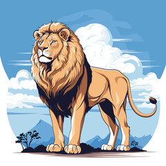 Poster - Standing lion isolated on a neutral background. Vector illustration